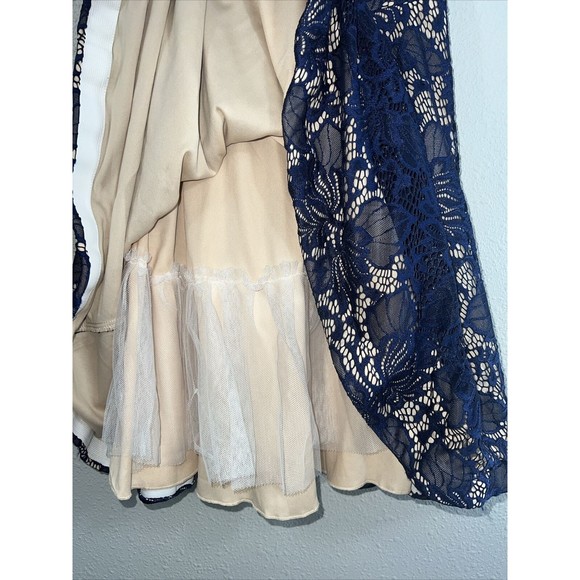 B Darlin Lace Overlay Short Fit & Flare Blue Mini Cocktail Dress Size 7/8 - Picture 7 of 16